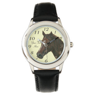 Chestnut mare horse portrait equine art painting watch