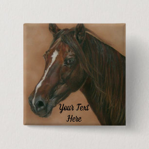 Chestnut mare horse portrait painting equine 2 inch square button