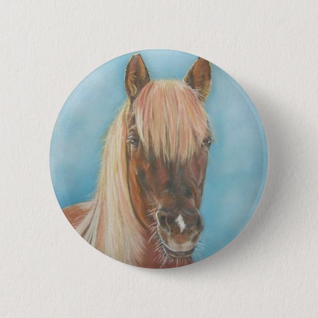 chestnut mare with blonde mane equine art horse 2 inch round button (Front)