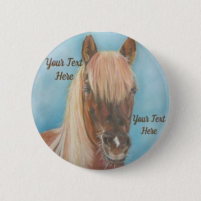 chestnut mare with blonde mane equine art horse 2 inch round button (Front)