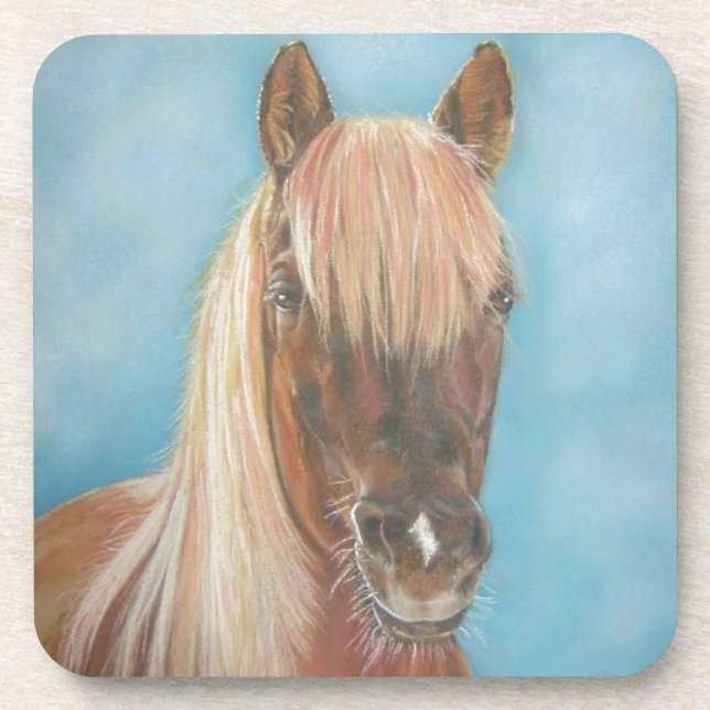 chestnut mare with blonde mane equine art horse coaster (Front)