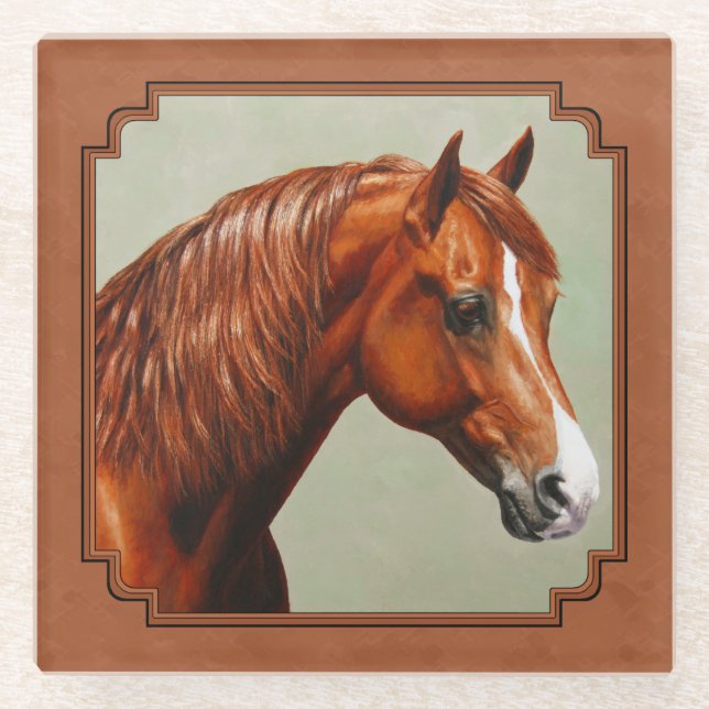 Chestnut Morgan Horse Rusty Red Glass Coaster (Front)