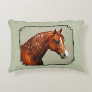 Chestnut Morgan Horse Sage Green Decorative Pillow