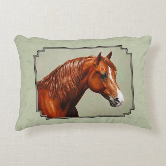 Chestnut Morgan Horse Sage Green Decorative Pillow (Front)