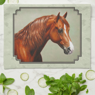 Chestnut Morgan Horse Sage Green Kitchen Towel