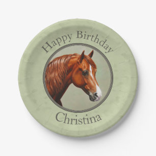 Chestnut Morgan Horse Sage Green Paper Plate