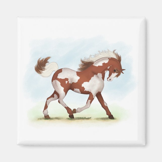Chestnut Overo Skewbald Horse Magnet (Front)