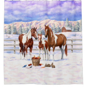 Chestnut Pinto Sorrel Paint Quarter Horses In Snow