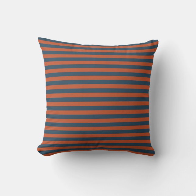 chestnut red and gray blue stripes throw pillow (Front)