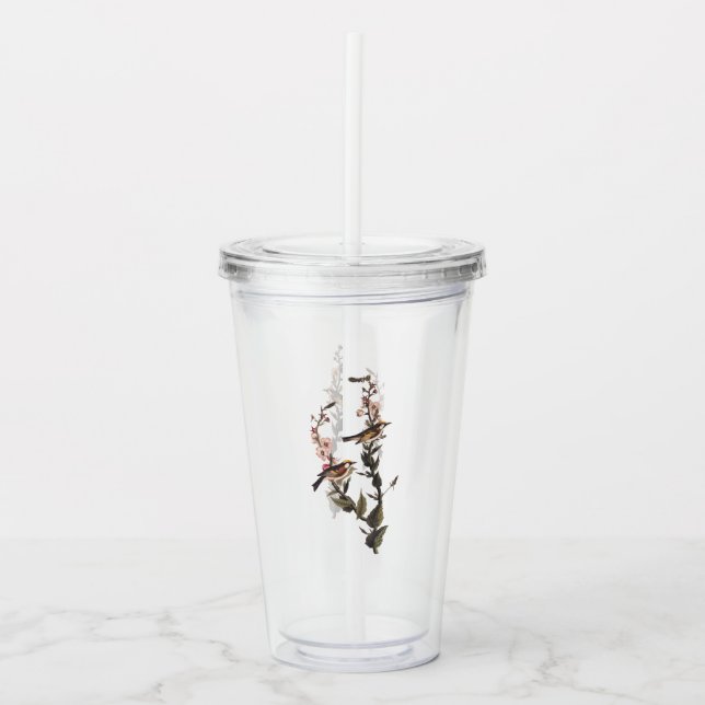 Chestnut-Sided Warbler Audubon Bird on Wildflower Acrylic Tumbler (Front)