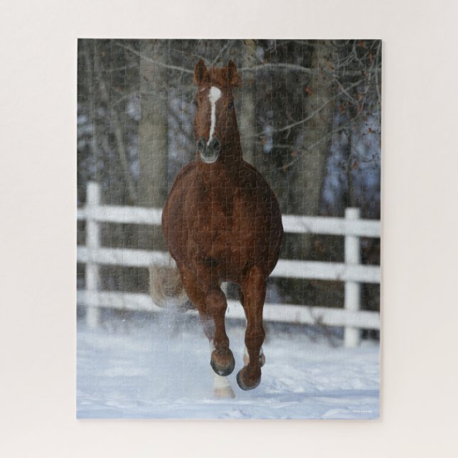 Chestnut Trakehner Stallion In The Snow Jigsaw Puzzle (Vertical)