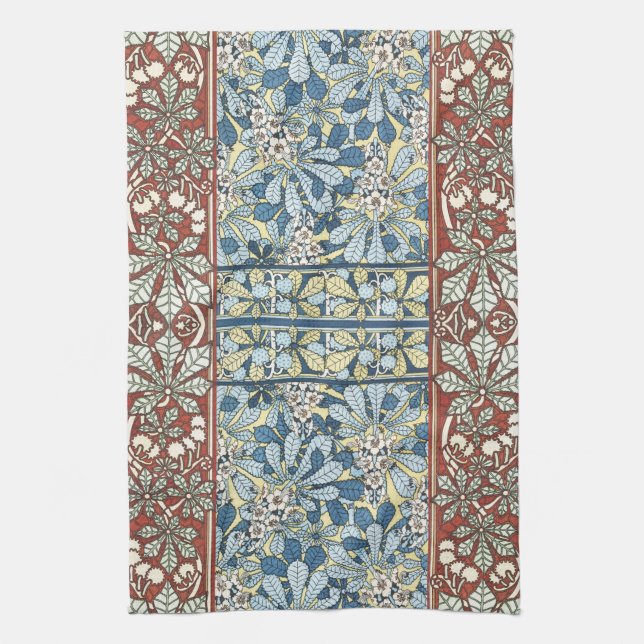 Chestnut Tree,Leaves,Botanical Art Nouveau Kitchen Towel (Vertical)