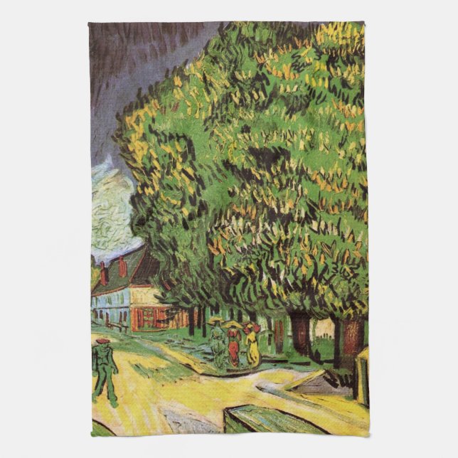 Chestnut Trees in Blossom by Vincent van Gogh Kitchen Towel (Vertical)