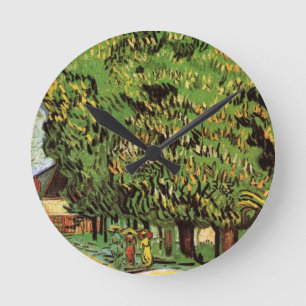 Chestnut Trees in Blossom by Vincent van Gogh Round Clock