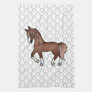 Chestnut Trotting Horse Cute Cartoon Illustration Kitchen Towel