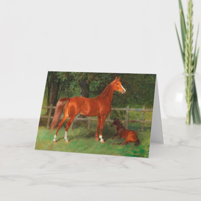 Chestnut with Foal in the Meadow | Hans Haag Card (Front)