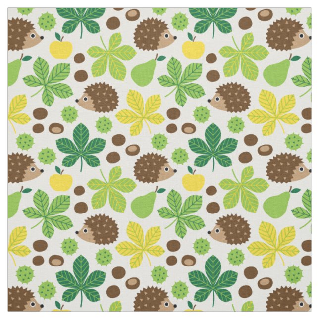 Chestnuts & Hedgehog Seamless Pattern Fabric (Swatch)