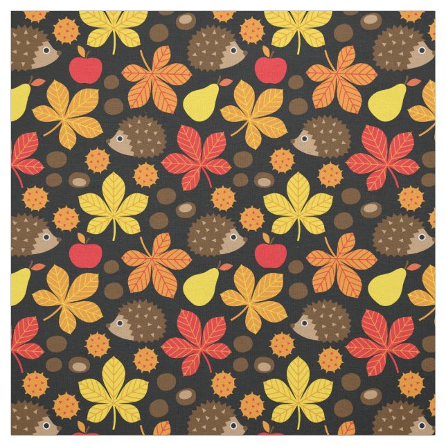 Chestnuts & Hedgehog Seamless Pattern Fabric (Swatch)