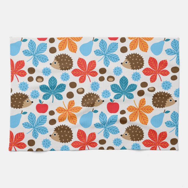 Chestnuts & Hedgehog Seamless Pattern Kitchen Towel (Horizontal)
