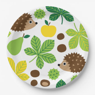 Chestnuts & Hedgehog Seamless Pattern Paper Plate