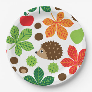 Chestnuts & Hedgehog Seamless Pattern Paper Plate