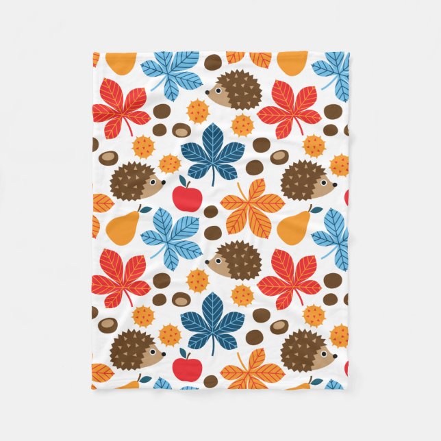 Chestnuts & Hedgehog seamless pattern (ver.10) Fleece Blanket (Front)