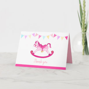 Cheval à roche fille baby shower rose carte de rem