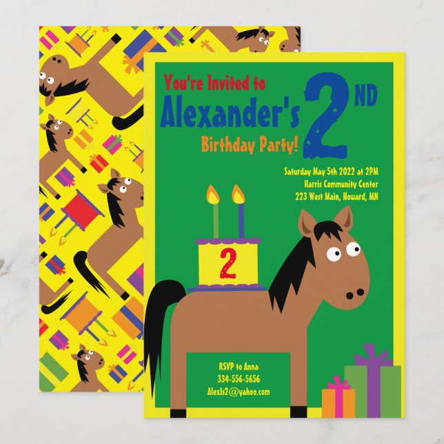 Cheval Animal Enfant's Birthday Party Invitations (Devant / Derrière)