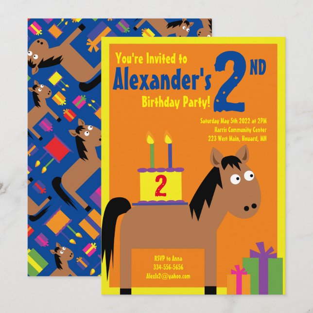 Cheval Animal Enfant's Birthday Party Invitations (Devant / Derrière)