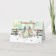 Cheval Animaux de ferme Carte de Noël Poulets Chèv