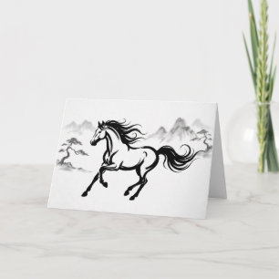 Cheval au Galop Sumi-E Encre Carte de Vœux Artis