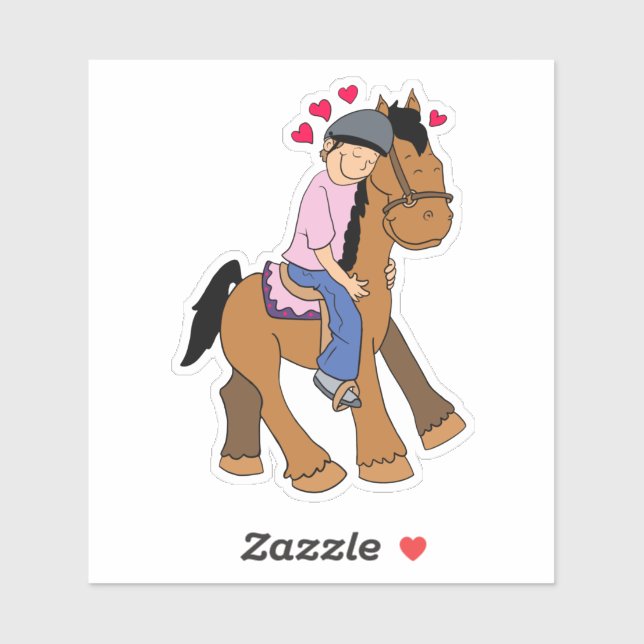 Cheval avec Coeurs Pink Rider Sticker (Feuille)