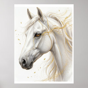 Cheval Blanc Doré – Art Équestre Luxueux Affiche