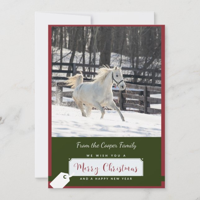Cheval blanc en carte de Noël neige (Devant)