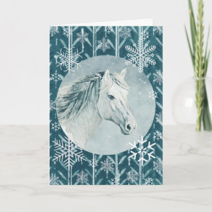 Cheval blanc neige - Flocon de neige Carte de Noël