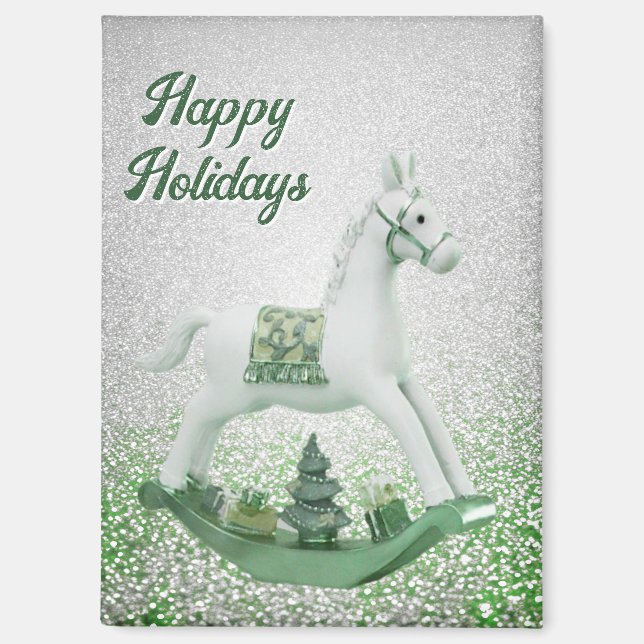 Cheval blanc Rocse Vert Noël Magnet de Noël (Recto)