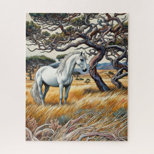 Cheval blanc sur le terrain 500 Piece Puzzle
