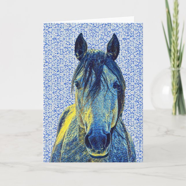 Cheval bleu Artsy sur carte Art Note Motif 1 (Devant)