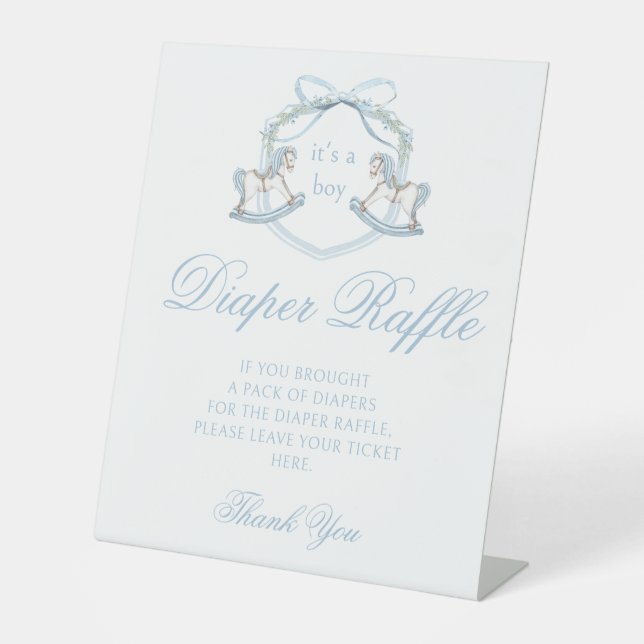 Cheval bleu baby shower diaper signe de tombola (Recto)