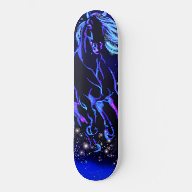 Cheval Bleu Courant Dans Starry Night Skateboard (Recto)