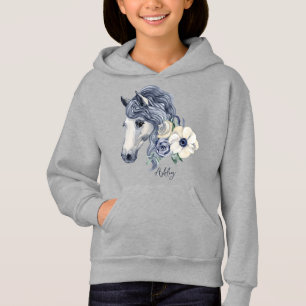 Cheval bleu gris avec fleurs nom personnalisé