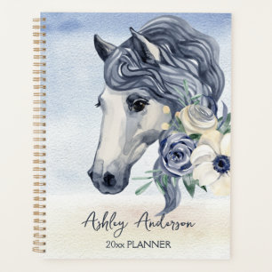 Cheval bleu gris avec fleurs nom personnalisé
