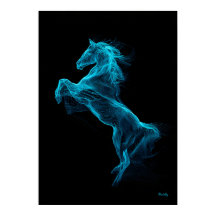 Cheval Bleu Néon Art Mural Filamenteux Futuriste
