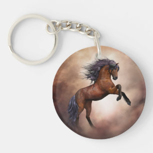 Cheval brun friésien s'élevant avec des nuages bru