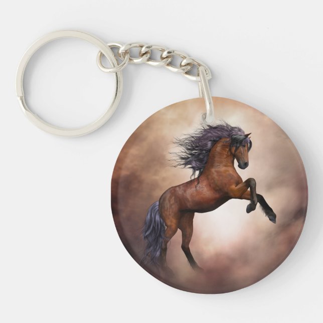 Cheval brun friésien s'élevant avec des nuages bru (Devant)