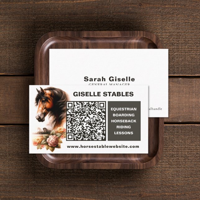 Cheval Cartes de visite avec code QR (Horse Business Cards with QR Code (front and back))
