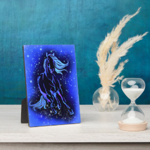 Cheval Courir À Blue Starry Night Plaque Cadeau