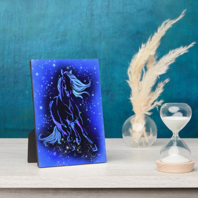 Cheval Courir À Blue Starry Night Plaque Cadeau (Côté)
