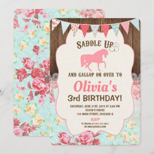 Cheval cowgirl anniversaire invitation fille flora