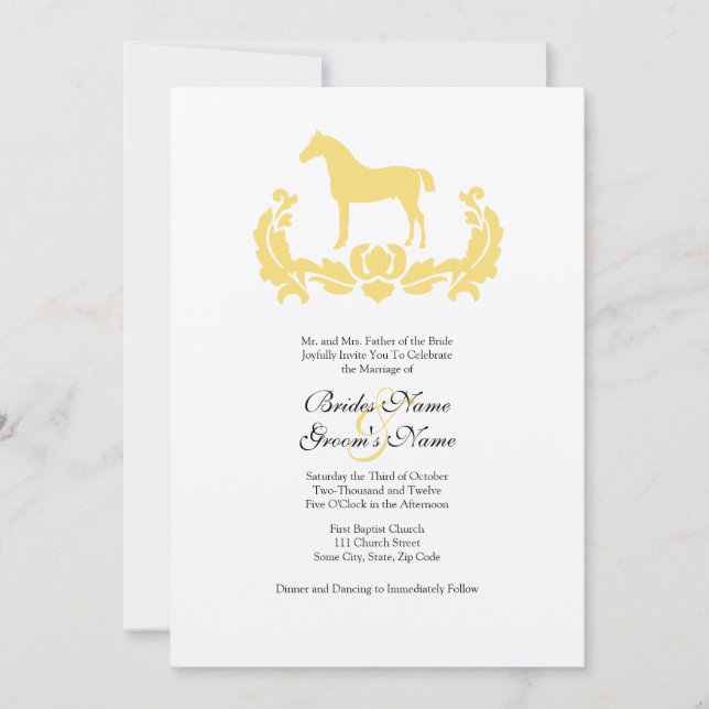 Cheval Damas jaune et blanc Faire-part de mariage (Devant)